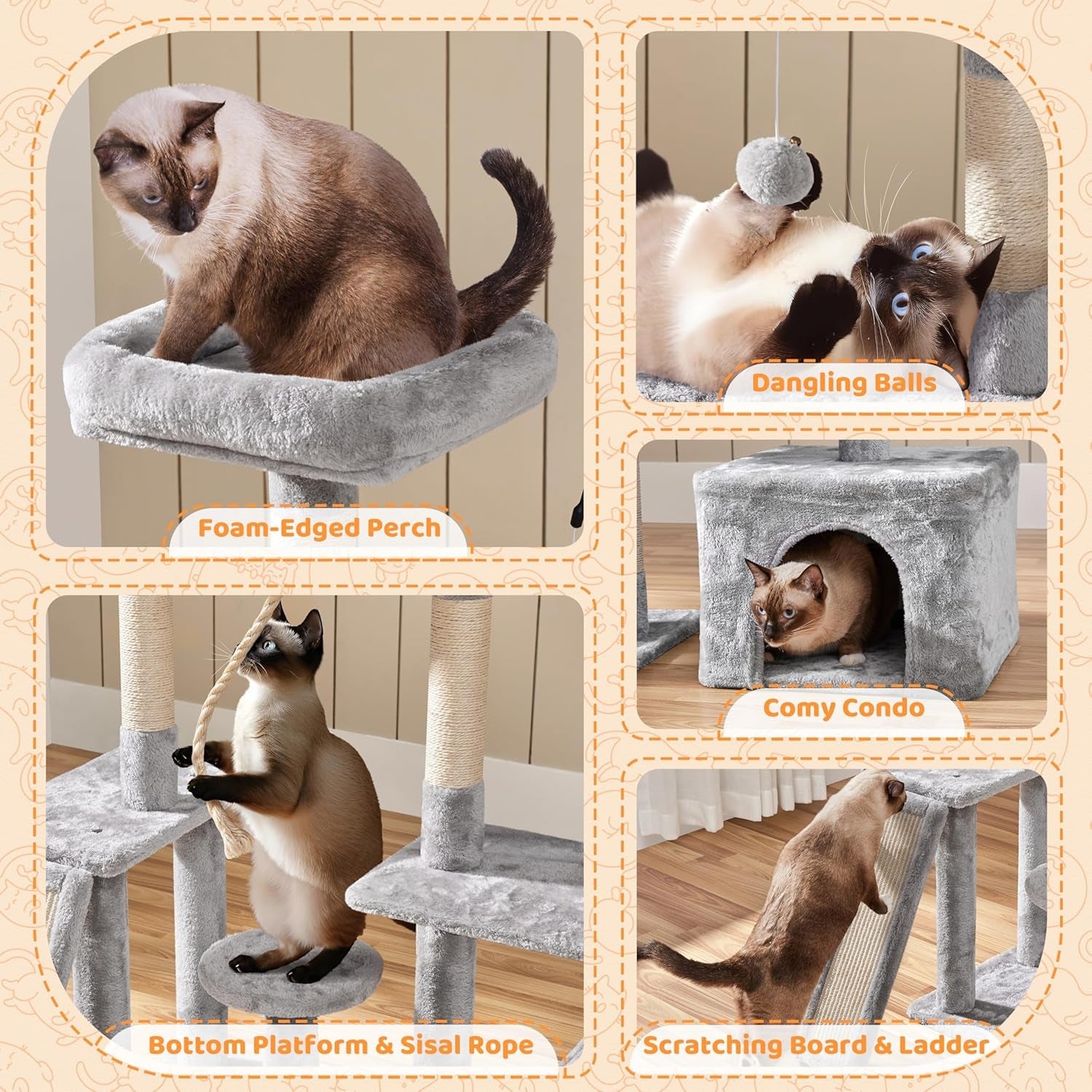 Ultimate 53.5-Inch Rotatable Cat Tree: Multi-Level Playground for Kittens and Large Cats with Cozy Condo and Scratching Posts in Light Gray