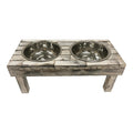 Huntley Pet Berjen Table Elevated Double Bowl Pet Feeder, White Wash