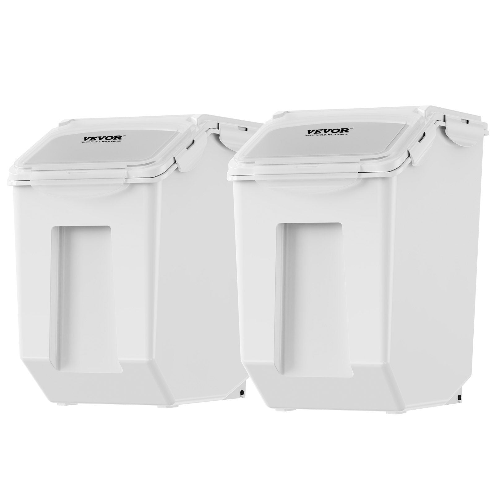 Ingredient Storage Bin, 2 x 15L Dispenser Bin with 2 Measuring Cups, Attachable Casters and Airtight Lid, 2 Pcs/Set Dog Pet Food Storage Container, PP Material Kitchen Rice Cereal Flour Bin
