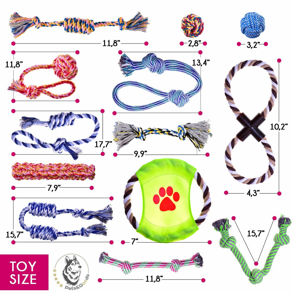 Pets&Goods Rope Dog Toys 13-Pack Durable Cotton Chew Tug Toys