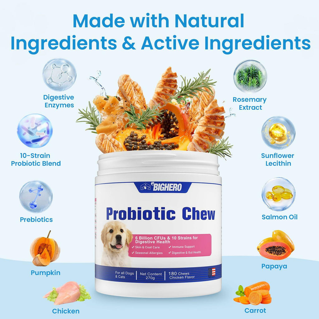 Bighero Probiotics for Dogs Digestive Gut Health Soft Chews 180 Ct
