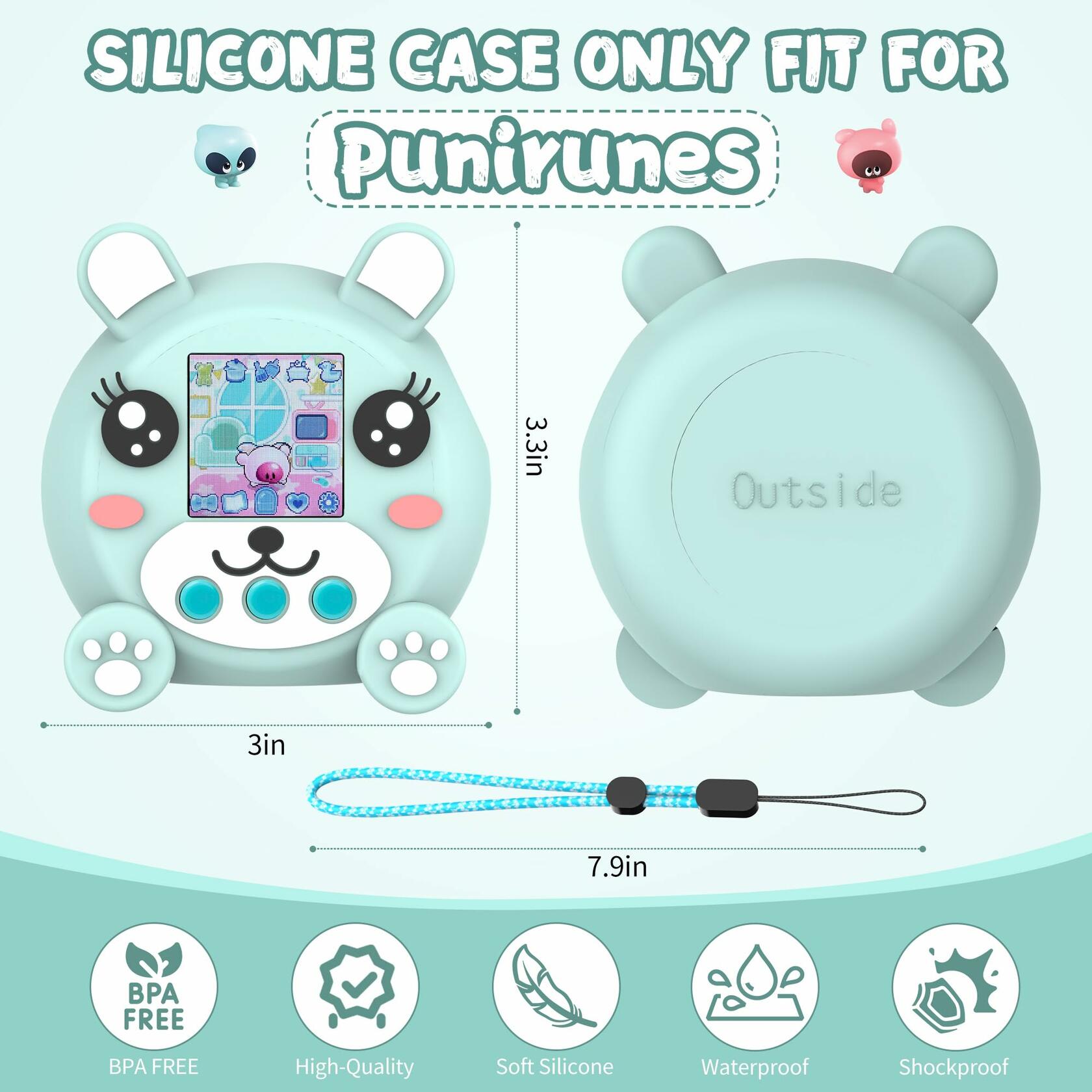 SKRVGOJFG Silicone Case for Punirunes Virtual Pet with Lanyard Blue