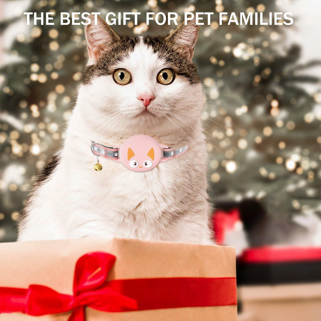 Odokele AirTag Cat Collar Breakaway Reflective with Bell Pink 9-13 in