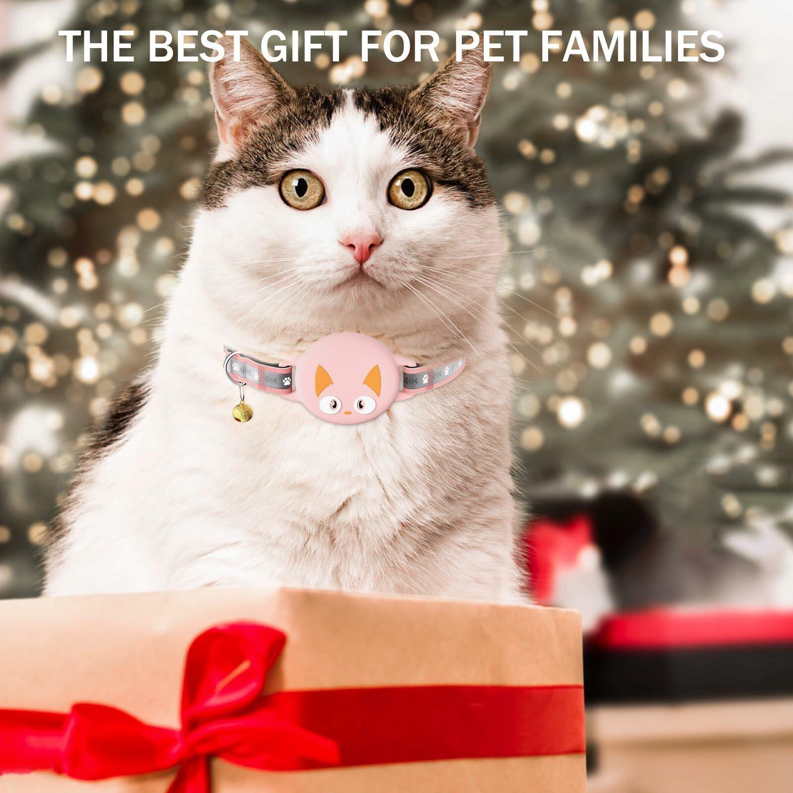 Odokele AirTag Cat Collar Breakaway Reflective with Bell Pink 9-13 in