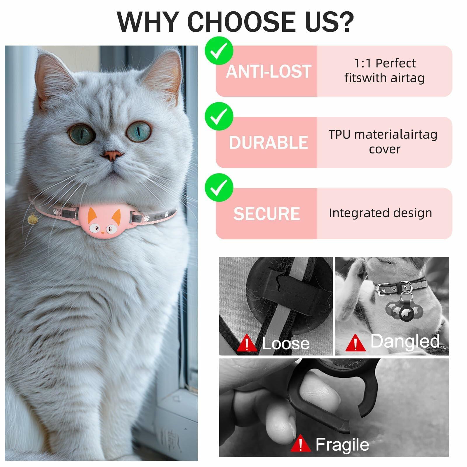 Odokele AirTag Cat Collar Breakaway Reflective with Bell Pink 9-13 in