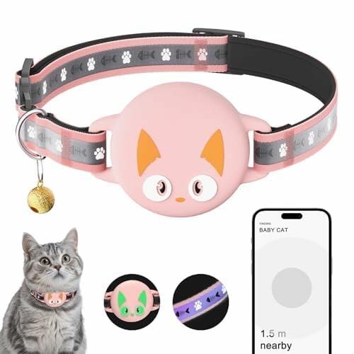 Odokele AirTag Cat Collar Breakaway Reflective with Bell Pink 9-13 in