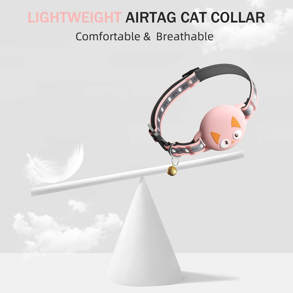 Odokele AirTag Cat Collar Breakaway Reflective with Bell Pink 9-13 in