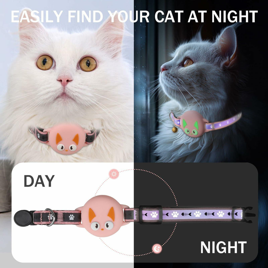 Odokele AirTag Cat Collar Breakaway Reflective with Bell Pink 9-13 in