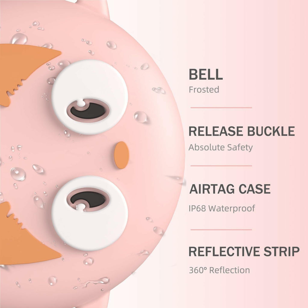 Odokele AirTag Cat Collar Breakaway Reflective with Bell Pink 9-13 in