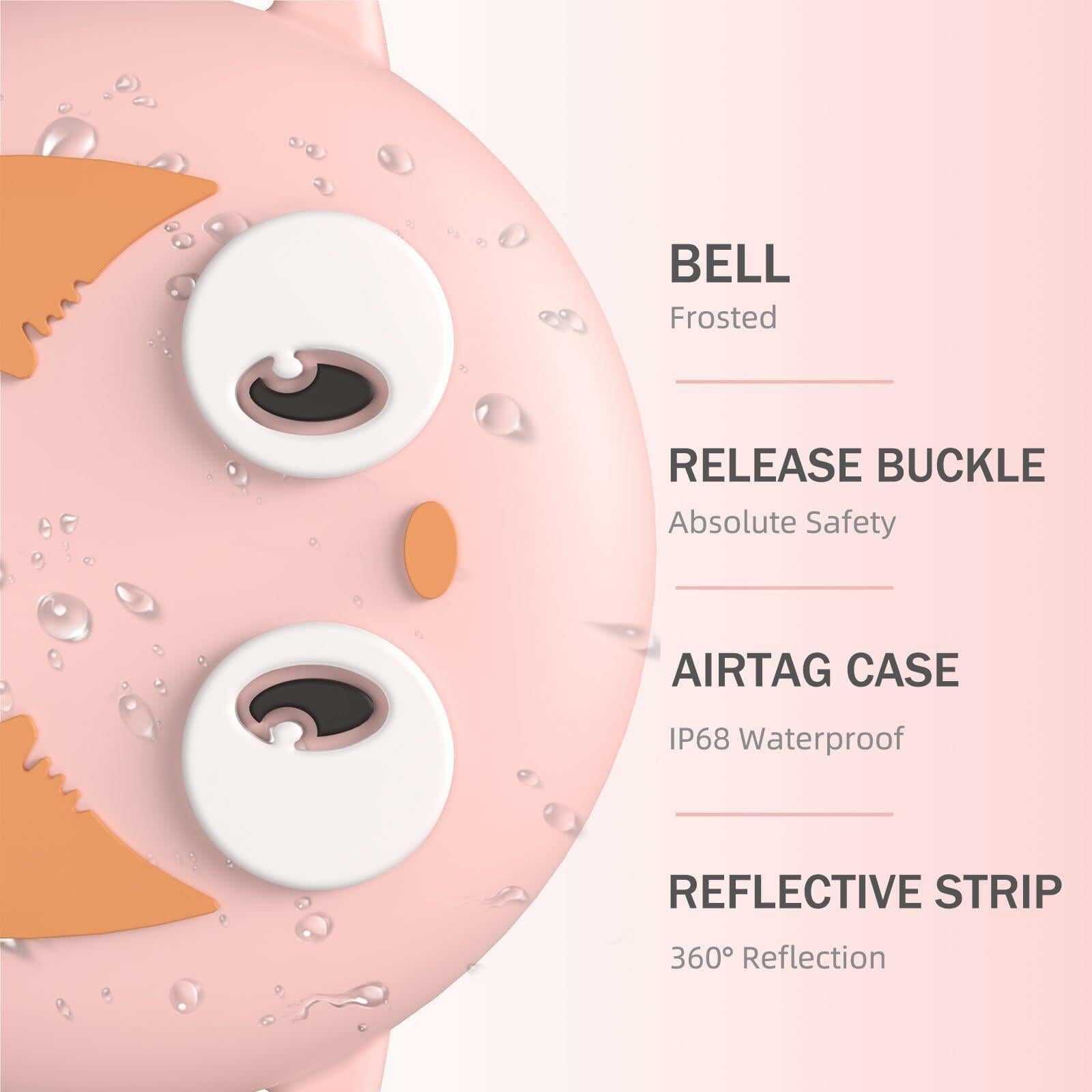 Odokele AirTag Cat Collar Breakaway Reflective with Bell Pink 9-13 in