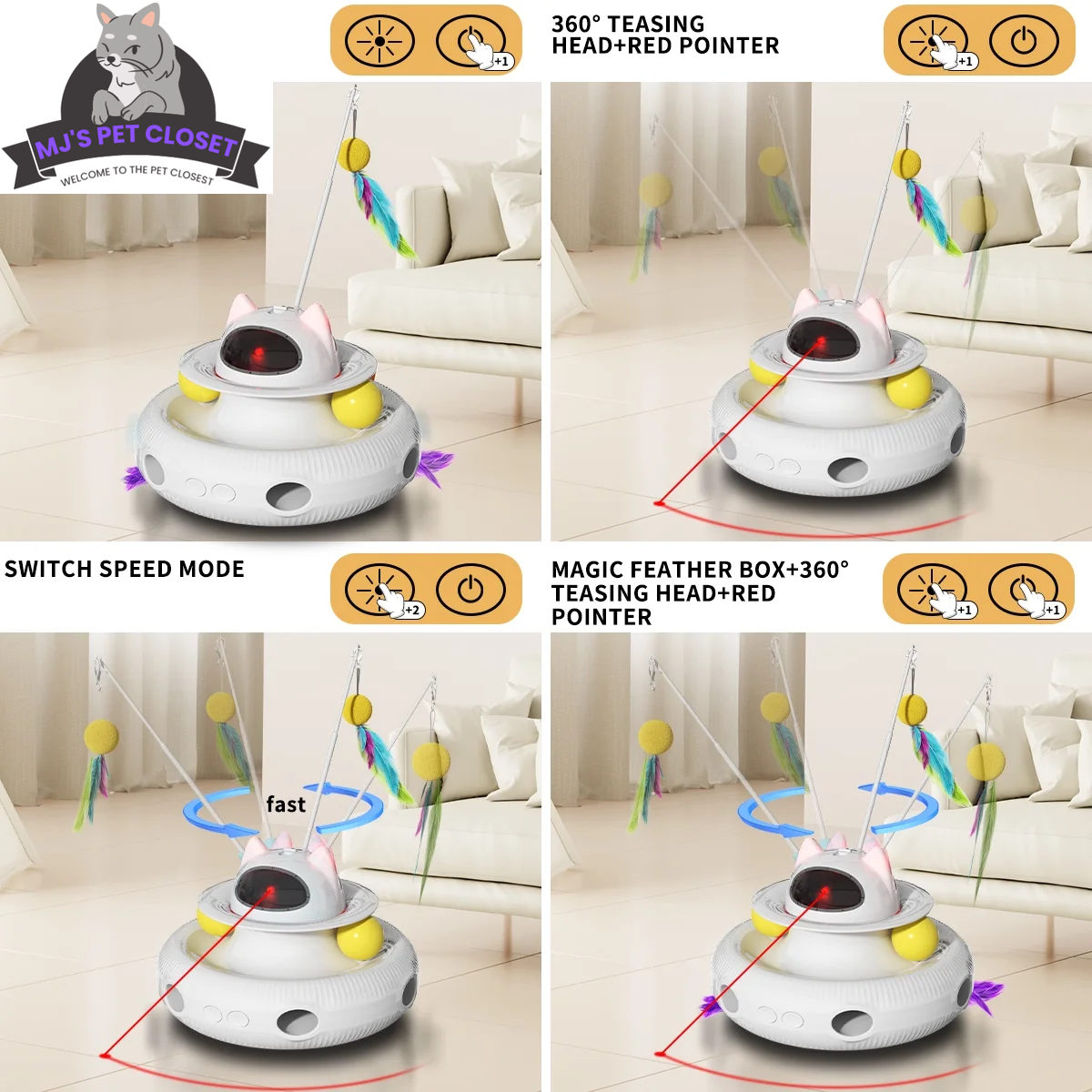 Unleash the Fun with 4-in-1 Interactive Cat Toys! 🐾🚀 Rechargeable Laser, 360° Rotation, and Exciting Track Balls for Endless Indoor Playtime! 🌟✨