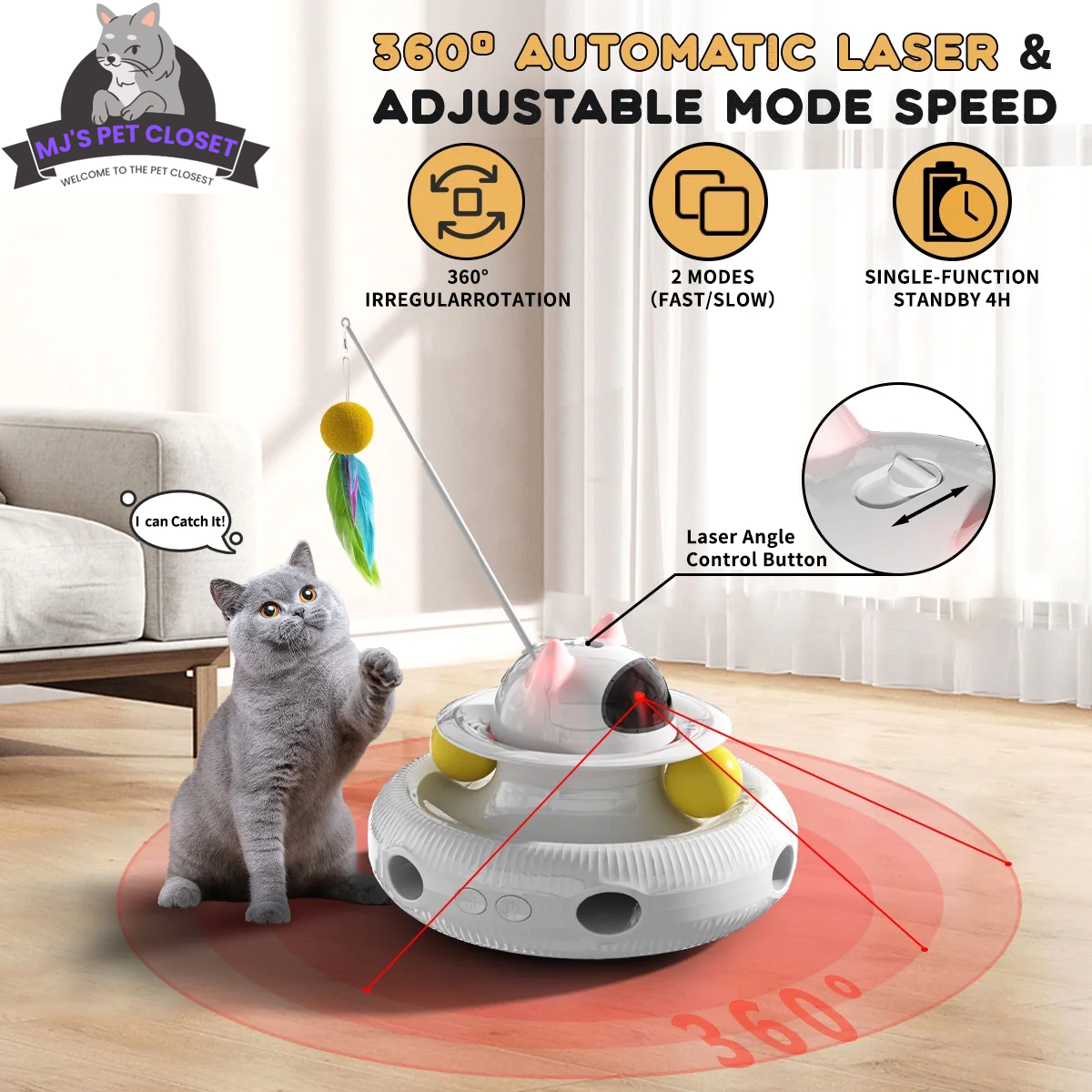 Unleash the Fun with 4-in-1 Interactive Cat Toys! 🐾🚀 Rechargeable Laser, 360° Rotation, and Exciting Track Balls for Endless Indoor Playtime! 🌟✨